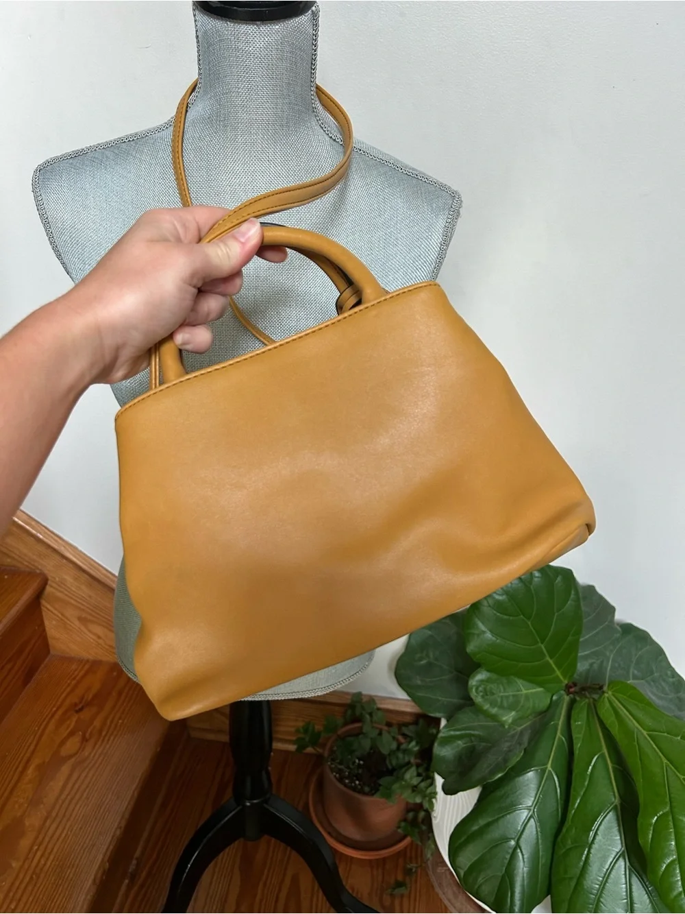 Nine West Mustard Yellow Leather Satchel with Tassel Charm